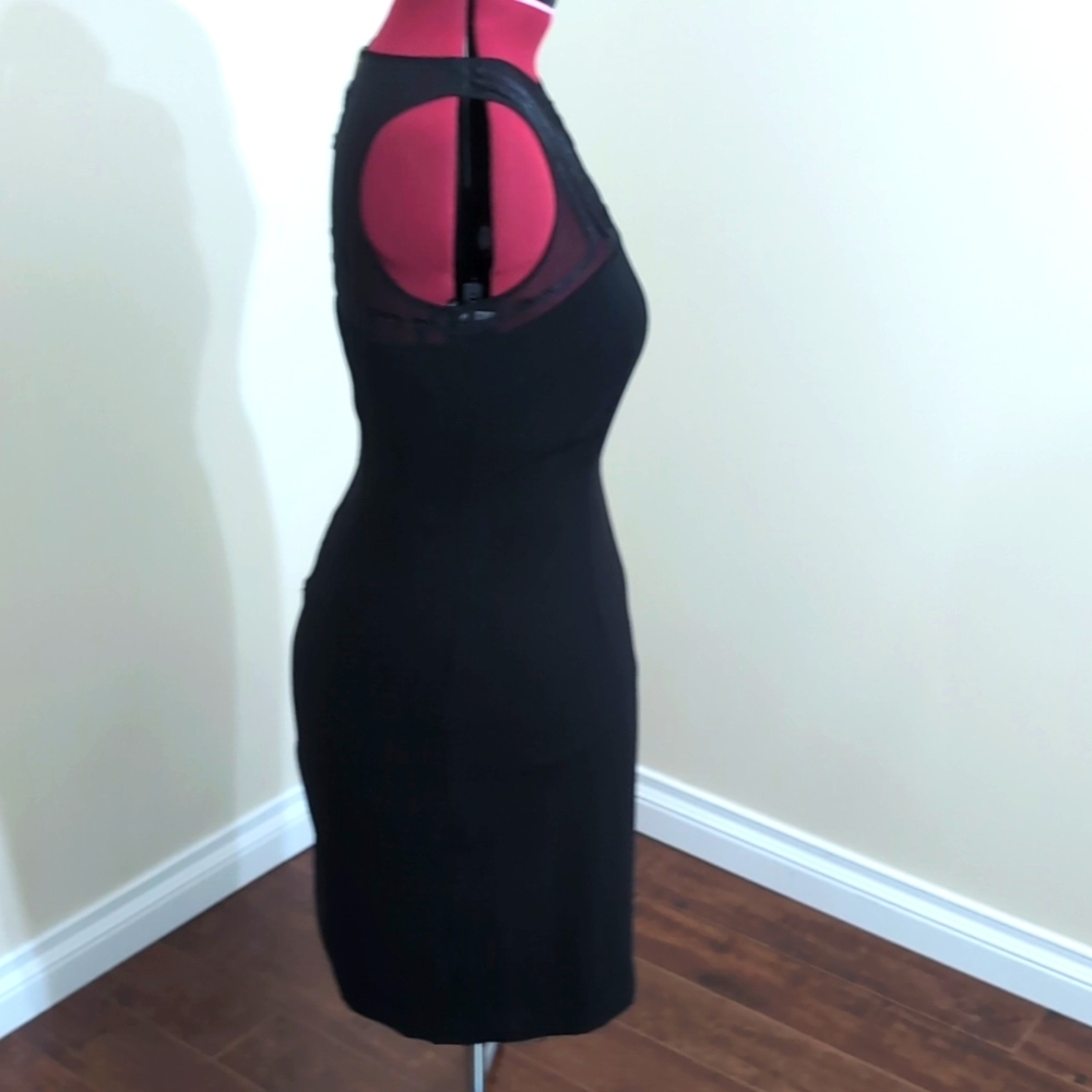 Anne Klein| Black Formal Dress with Mesh Top Silver Back Zipper and Small Slit - Picture 4 of 17